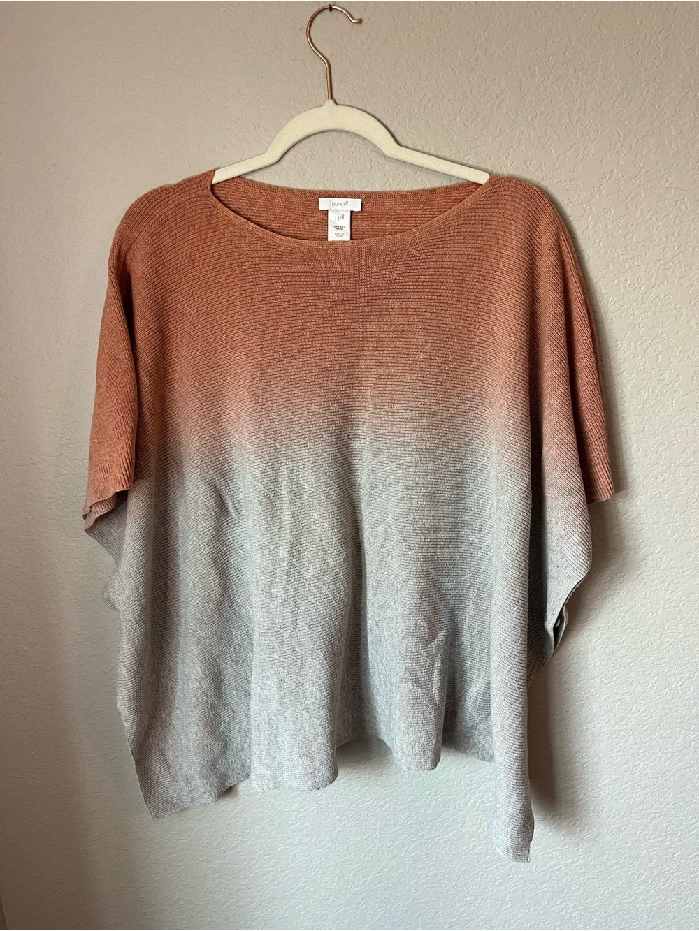 J.Jill Pure Jill Ombre Cotton Poncho Cape Sweater Rust Gray Petite OS Fall Cozy